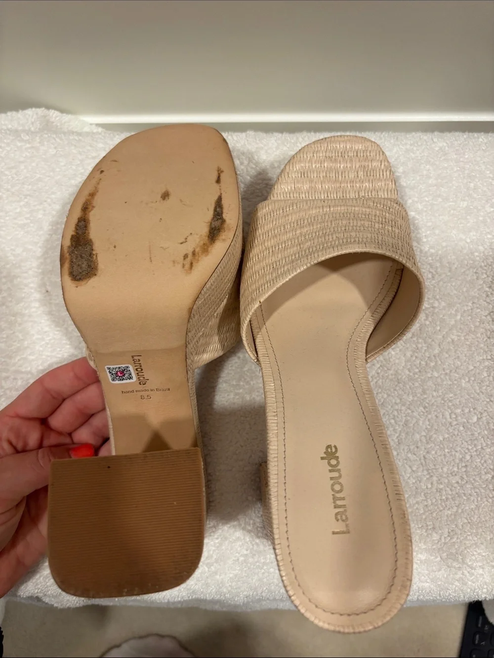 Larroude Neutral Woven Platform Slides - Natural Beige